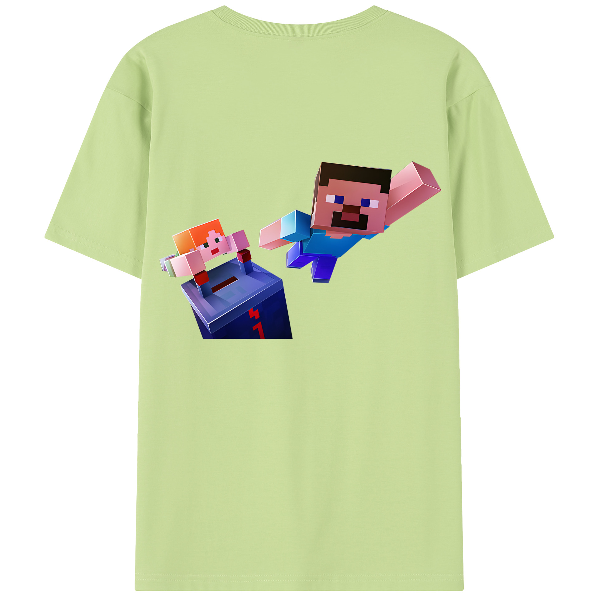 （画像用） マインクラフト ブロックの世界 Minecraft MC Block world 綿100％半袖Tシャツ（背面プリント）